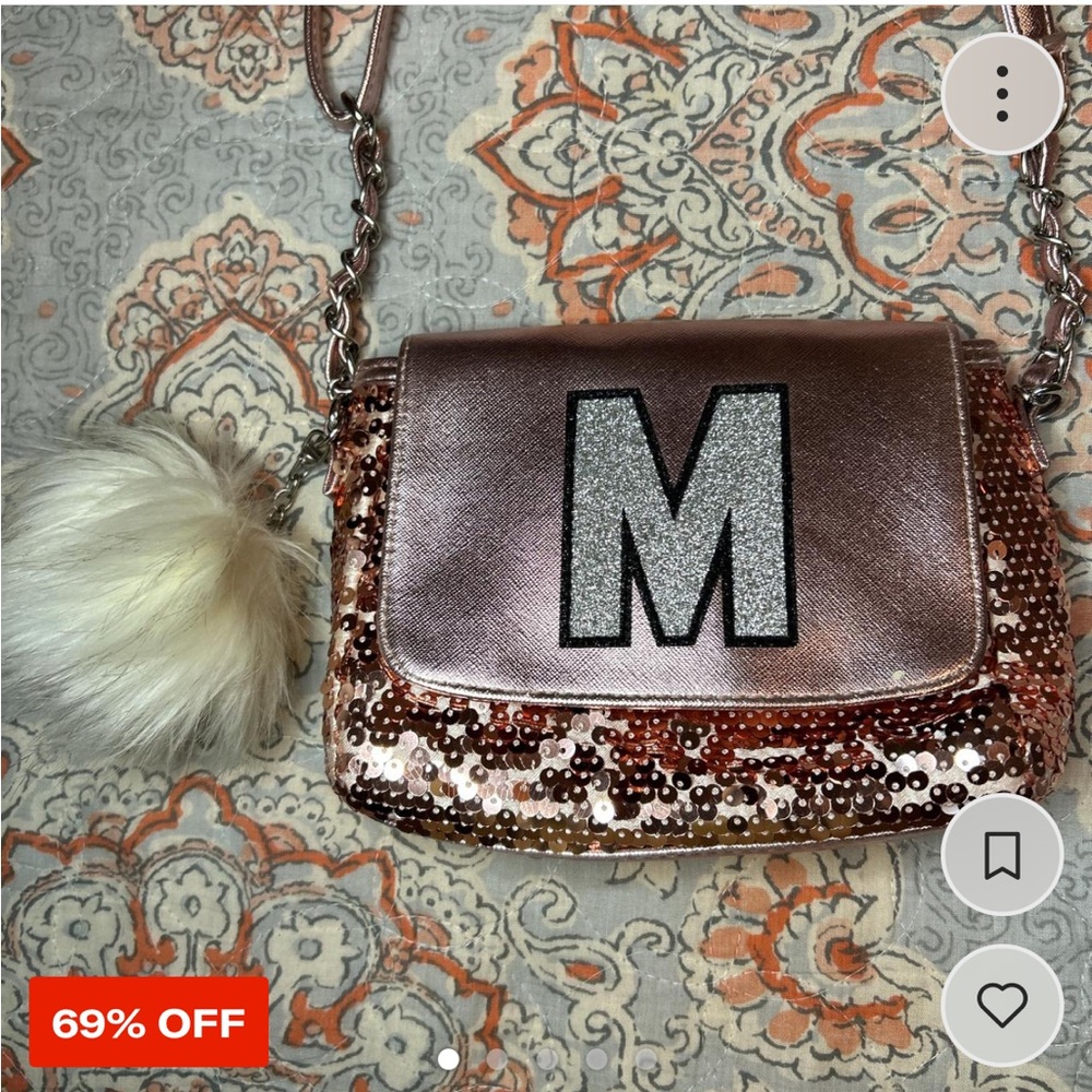 Justice Pink Sequin Mini Bag with Faux Fur